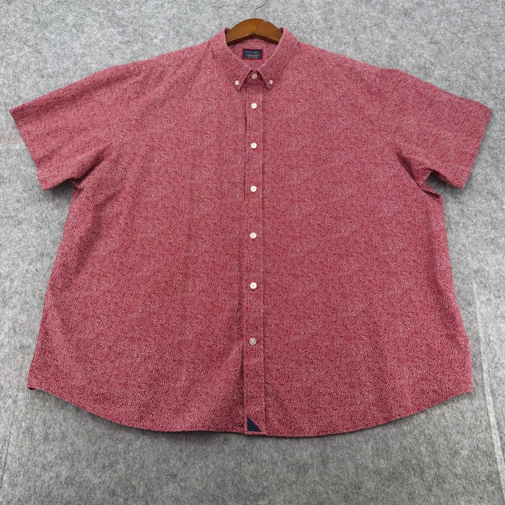 UNTUCKit Mens 3XL Red White Micro Print Cotton Linen Short Sleeve Button Down
